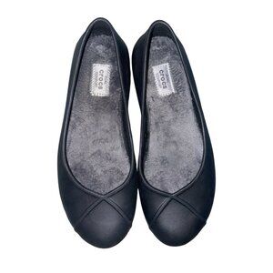 Crocs Olivia II Womens 7 Black Faux Fur Insole Slip On Ballet Flats Shoes